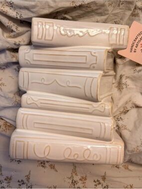 Handcrafted White Ceramic Decorative Book Stack - Home Accents